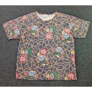 Talbots Top Womens Medium Vintage T Shirt Floral Crew Neck VTG